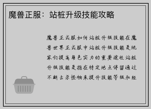 魔兽正服：站桩升级技能攻略